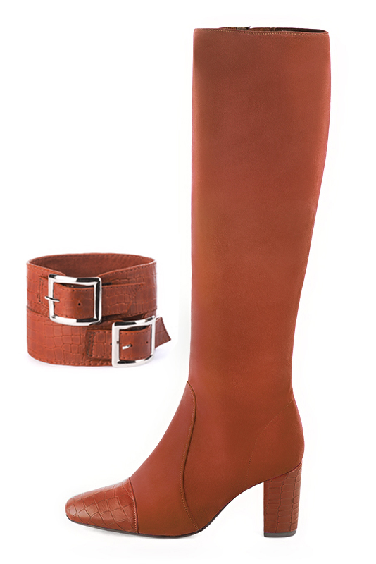 Terracotta orange women's calf bracelets, to wear over boots. Top view - Florence KOOIJMAN